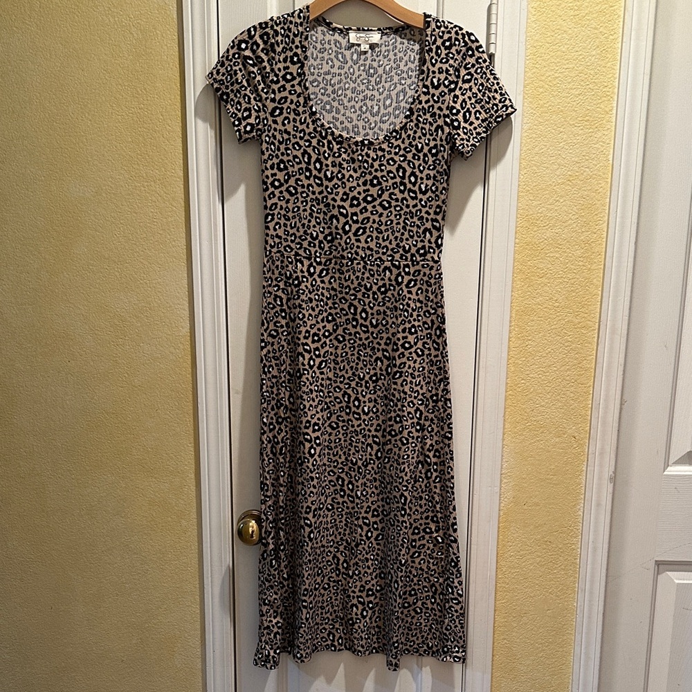 Jessica Simpson Taupe and Black Leopard Midi Dress